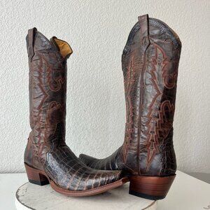 Rod Patrick Womens Cowboy Boots 10AAA Brown Caiman Western Pointed Toe Mid Calf